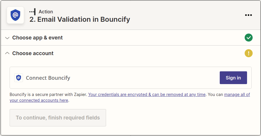 Zapier integration step