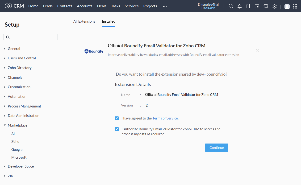 Zoho CRM integration step