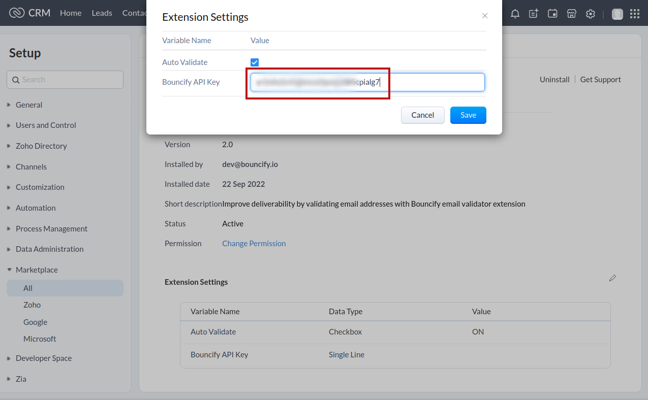 Zoho CRM integration step