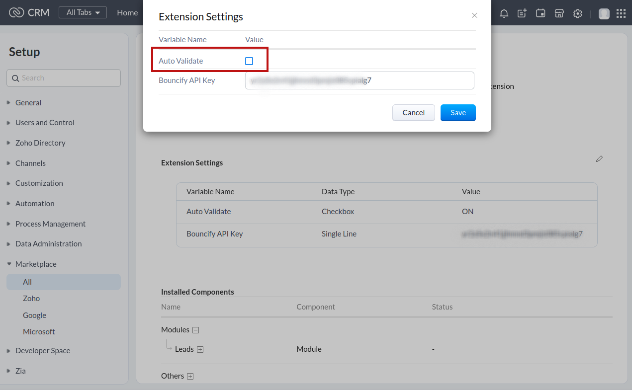 Zoho CRM integration step