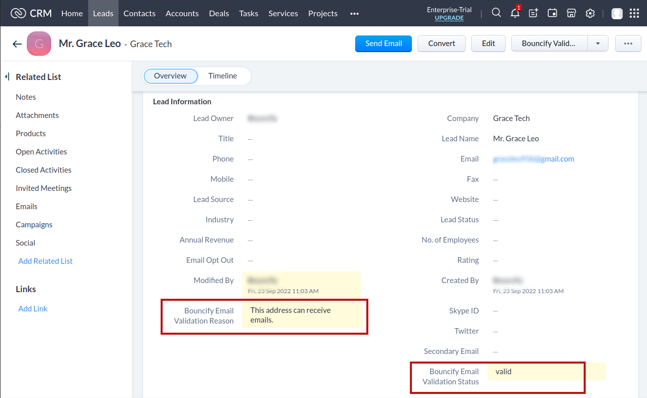 Zoho CRM integration step