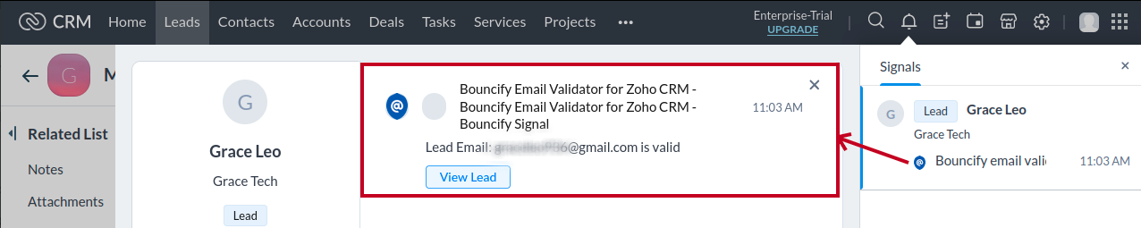 Zoho CRM integration step