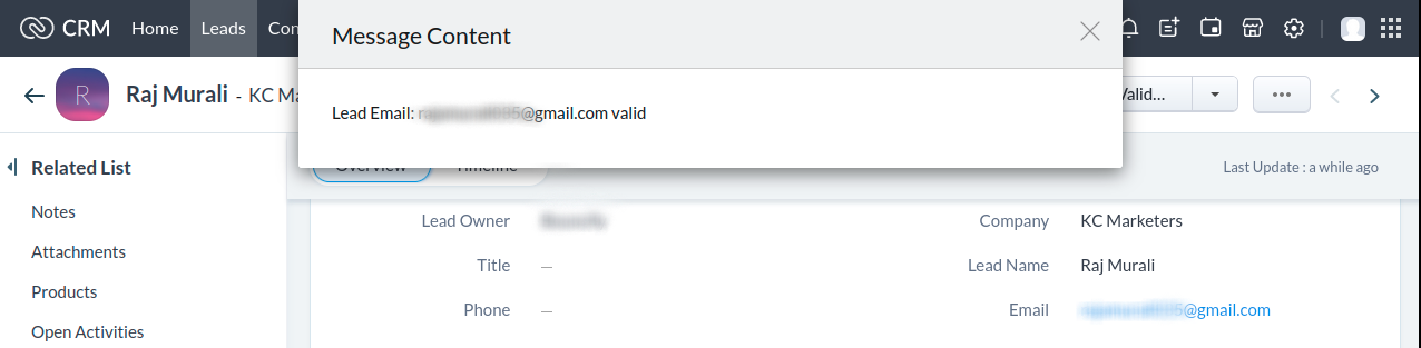 Zoho CRM integration step