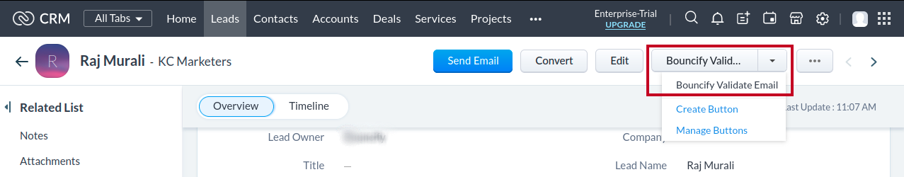 Zoho CRM integration step
