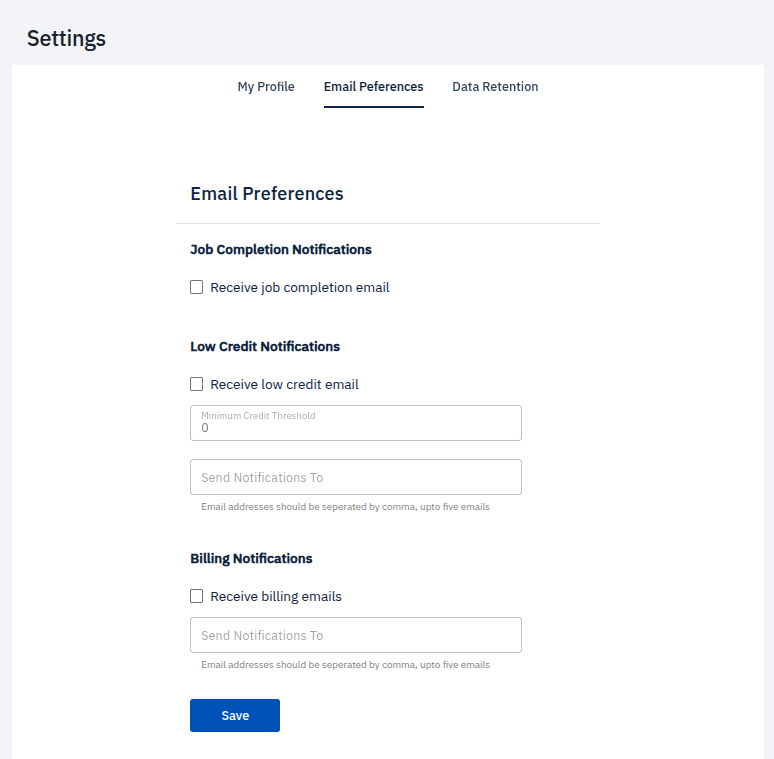 Email Preferences Settings